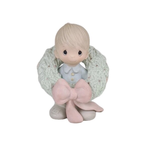Precious Moments E-0506 "Surrounded With Joy" Boy W/Wreath Porcelain Figurine - Picture 1 of 6